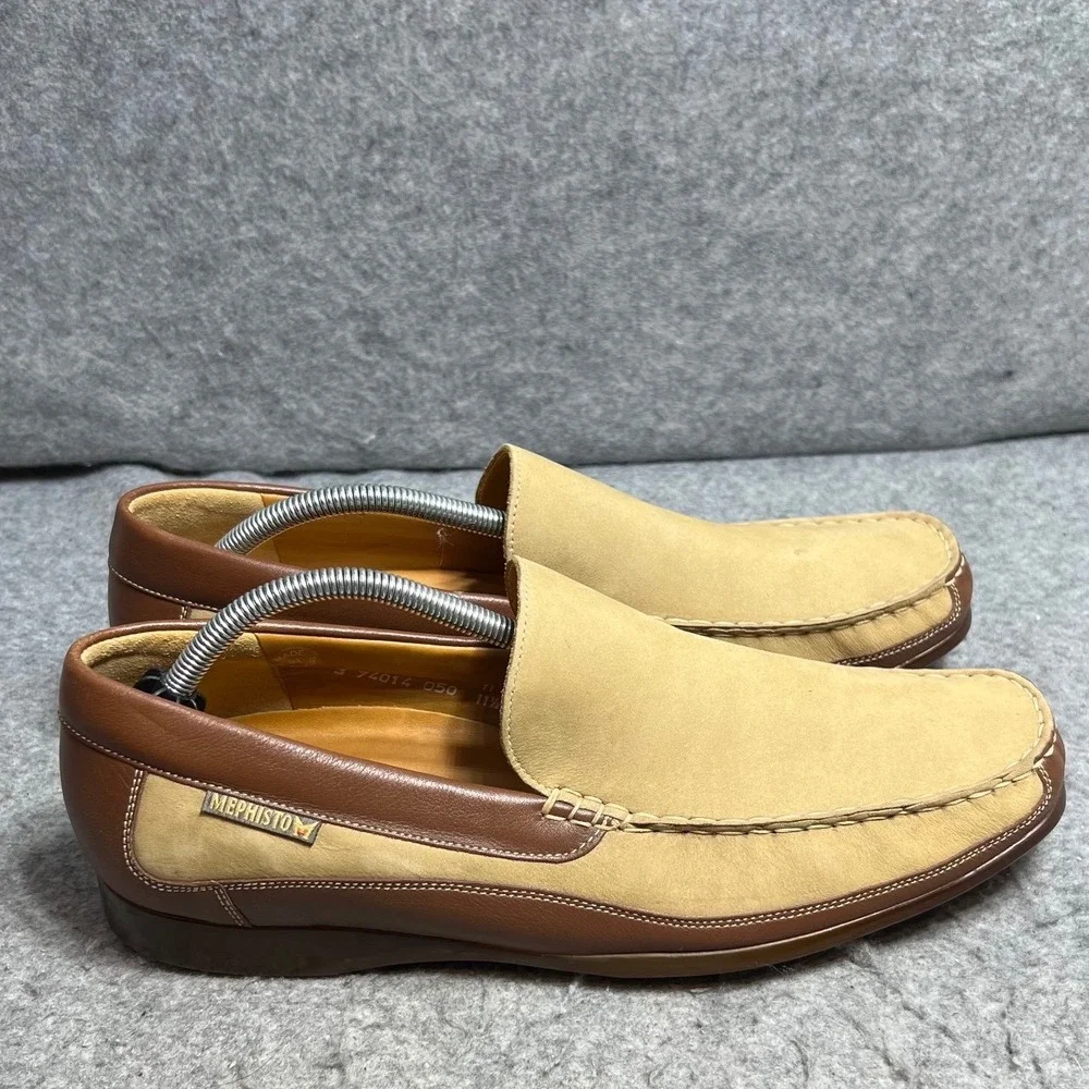 Mephisto Mens Cool-Air Loafers Tan Brown Leather Nubuck Slip On Shoes Size 11.5